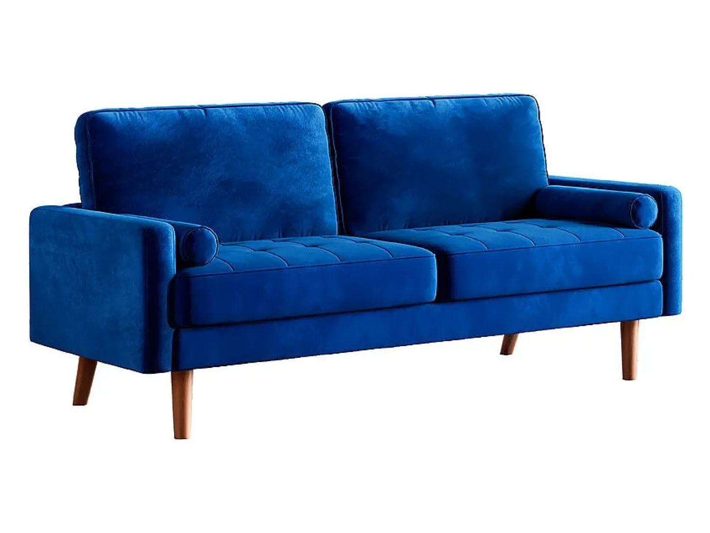 Sofá de veludo direito azul e madeira maciça - 3 lugares - carga máxima 300kg - 176x78x85cm