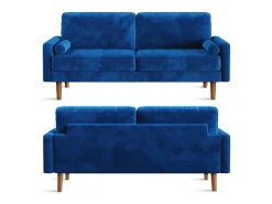 Sofá de veludo direito azul e madeira maciça - 3 lugares - carga máxima 300kg - 176x78x85cm