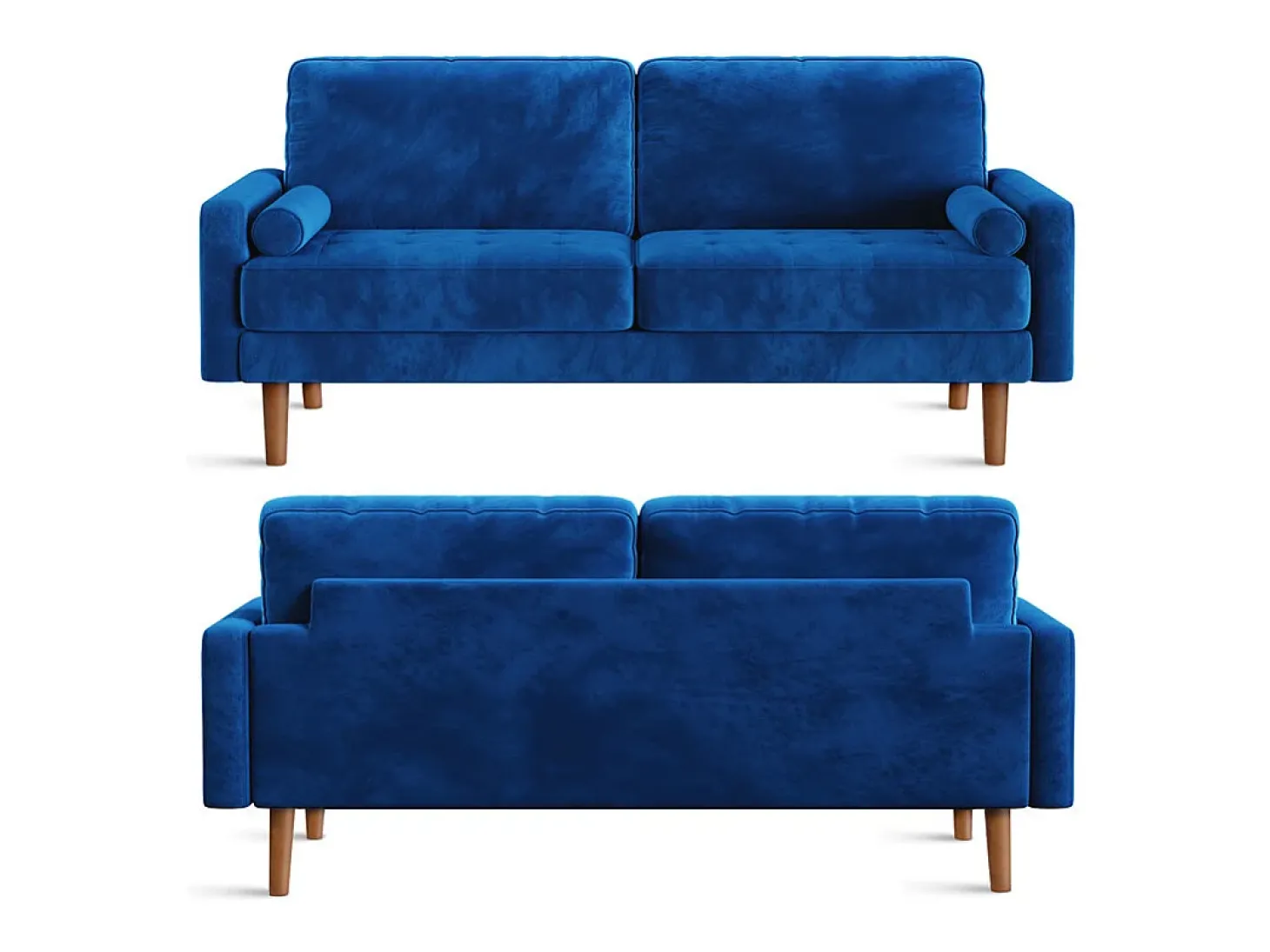 Sofá de veludo direito azul e madeira maciça - 3 lugares - carga máxima 300kg - 176x78x85cm