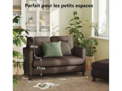 Sofá de veludo marrom e confortável de 2 - Sofá de veludo marrom, com assento profundo de 55cm e apoios de braços - 128x78x89cm