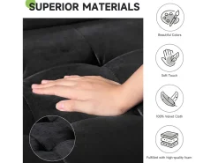 Sofá de veludo preto de 2 - sofá, sofá moderno da sala de estar, com apoios de braços cônicos e pés, uma parte de baixo - 148,5x78x85cm