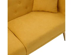 Sofá descapotável amarelo de 2 lugares com 2 portas USB, suporte para telemóvel e bolsos laterais 173x78x78cm