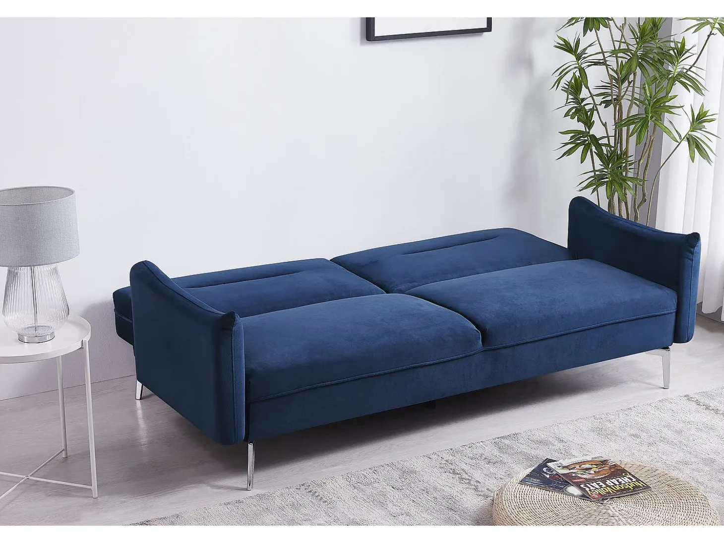 Sofá design conversível de 3 lugares em veludo azul BETTY