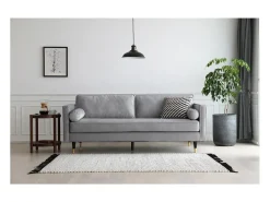 Sofá direito de design vintage de 3 lugares em veludo cinza claro NALHA - Estilo Escandinavo