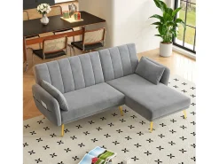 Sofá dobrável de 3 lugares - 191,5 x 130 x 80 cm - sofá de canto com função de cama - veludo - cinza