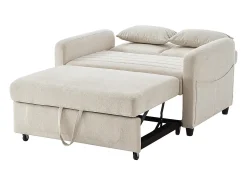 Sofá dobrável de dois lugares, design dobrável, costas ajustáveis, tecido de algodão e linho, bege