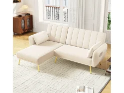 Sofá dobrável moderno - Sofá em L - Sofá-cama com canto adicional - bege