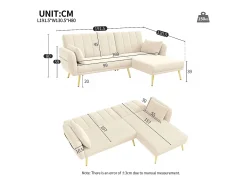 Sofá dobrável moderno - Sofá em L - Sofá-cama com canto adicional - bege