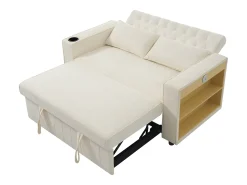 Sofá dobrável moderno para 2 pessoas - com porta-copos - com portas de carregamento USB - com almofadas - tecido de pelúcia - bege