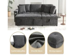 Sofá em L com sofá-cama arquivado - com espaço de armazenamento - carregamento USB - 2 almofadas - Cinza