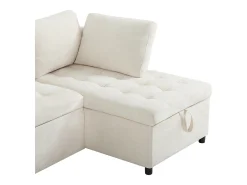Sofá em L com sofá-cama arquivado - com espaço de armazenamento - carregamento USB - 2 almofadas - Bege