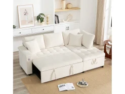 Sofá em L com sofá-cama arquivado - com espaço de armazenamento - carregamento USB - 2 almofadas - Bege