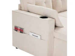 Sofá em U 270x130x86 cm - Sofá acolchoado - Tecido de algodão e linho - Com porta-copos - Dois compartimentos de arrumação - bege
