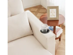 Sofá em U 270x130x86 cm - Sofá acolchoado - Tecido de algodão e linho - Com porta-copos - Dois compartimentos de arrumação - bege