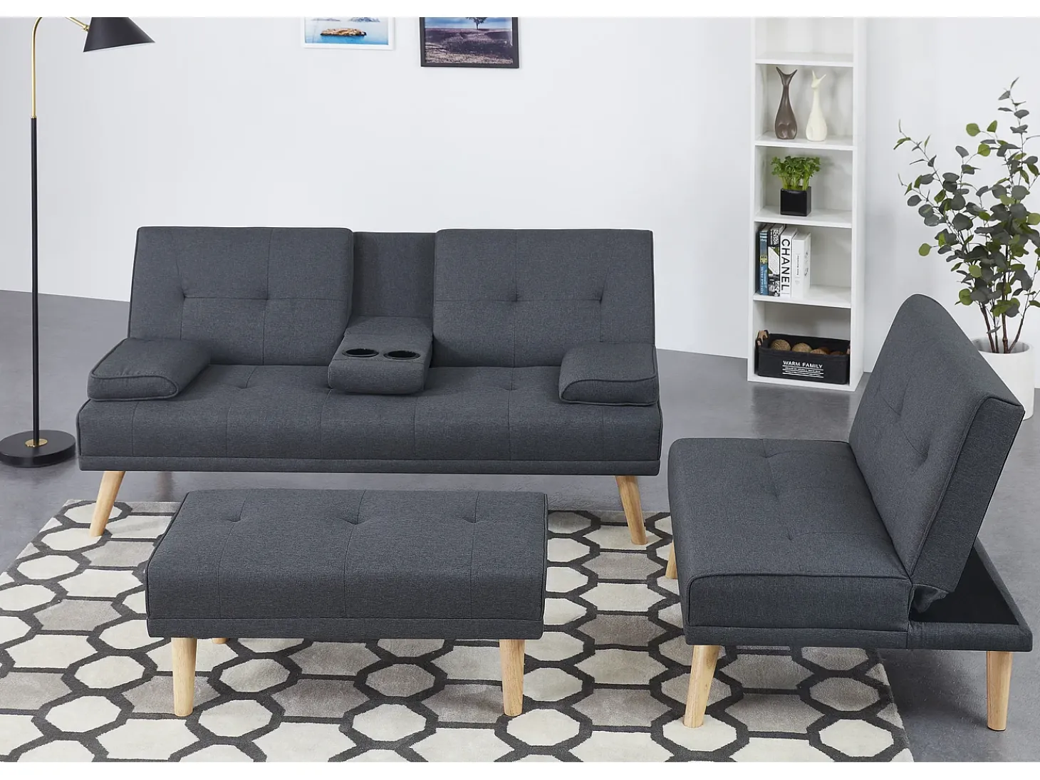 Sofá escandinavo conversível e modular de 5 lugares em tecido cinza STOCKHOLM