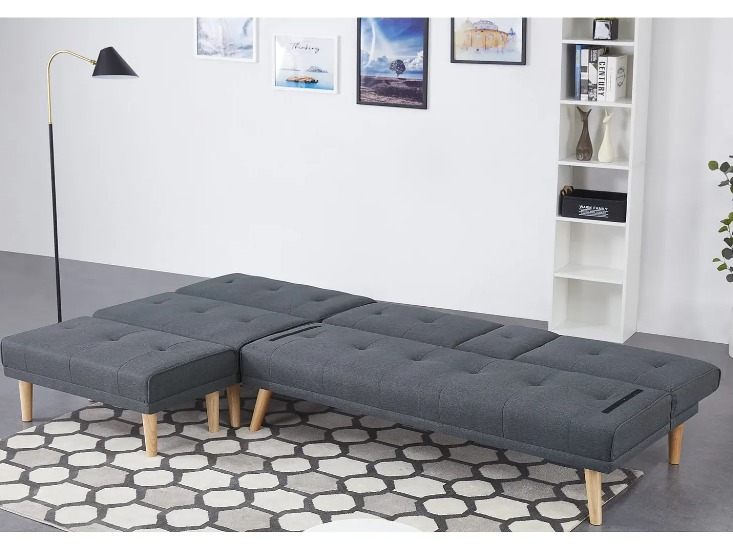 Sofá escandinavo conversível e modular de 5 lugares em tecido cinza STOCKHOLM