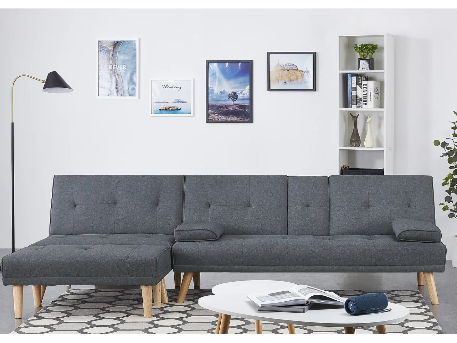Sofá escandinavo conversível e modular de 5 lugares em tecido cinza STOCKHOLM