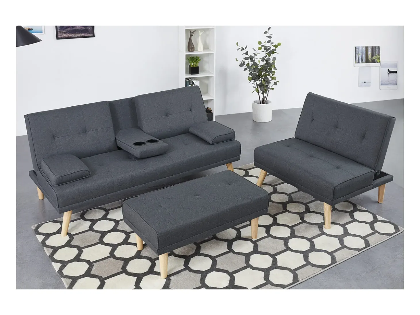 Sofá escandinavo conversível e modular de 5 lugares em tecido cinza STOCKHOLM