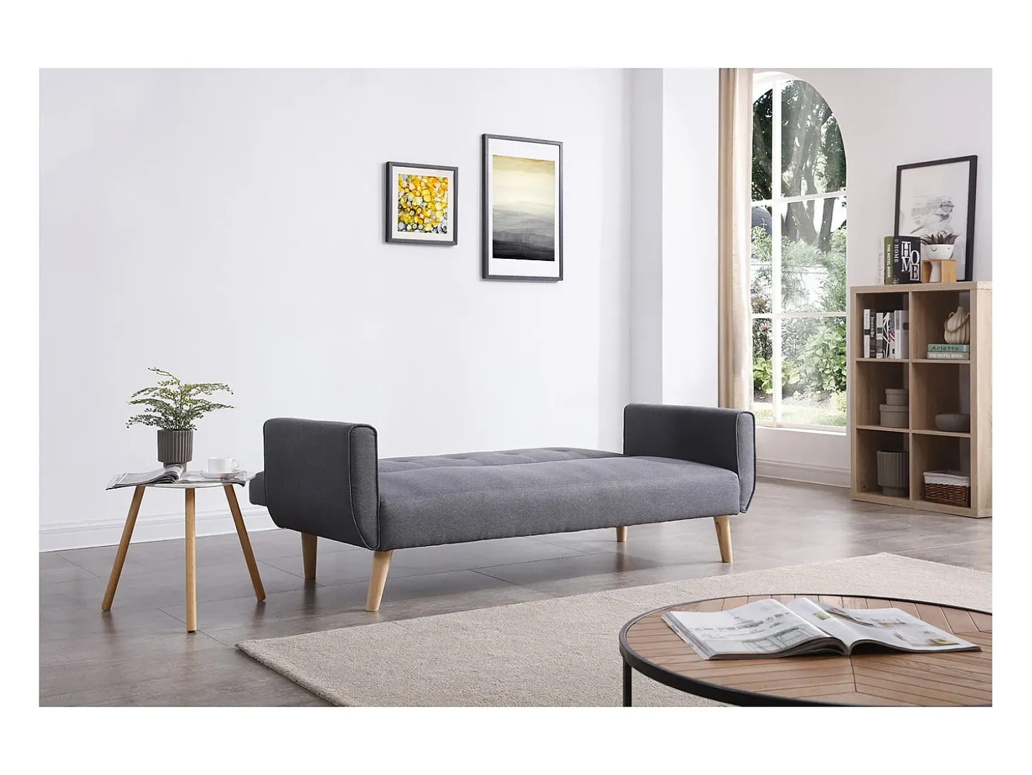 Sofá escandinavo conversível de 3 lugares cinza MALMO - Estilo Escandinavo, Pés em Madeira, Conversível em Cama