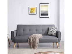 Sofá escandinavo conversível de 3 lugares cinza MALMO - Estilo Escandinavo, Pés em Madeira, Conversível em Cama