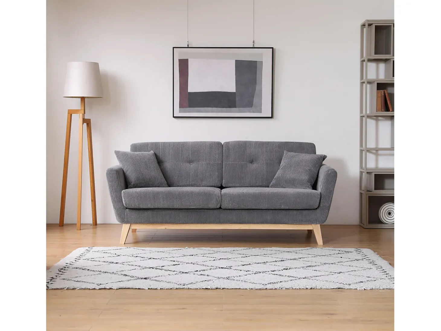 Sofá Escandinavo de 3 Lugares em Veludo Cotelê Cinza Claro HOGA - Estilo Nórdico, Confortável e Elegante