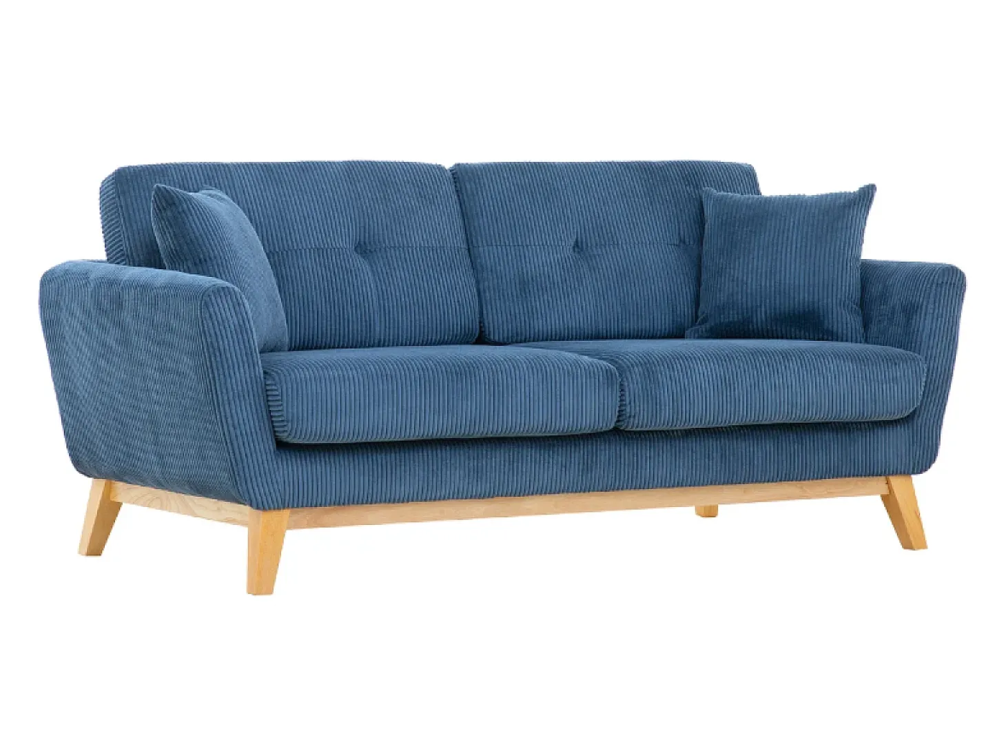 Sofá Escandinavo de 3 Lugares Veludo Cotelê Azul Hoga