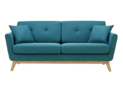 Sofá Escandinavo de 3 Lugares Azul Pato HOGA com Almofadas - Design Atípico e Confortável
