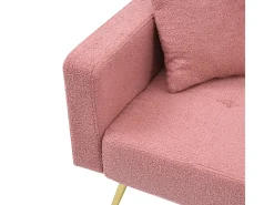 Sofá estofado com função de cama, ângulo regulável, pernas douradas com almofadas e bolsas de arrumação laterais