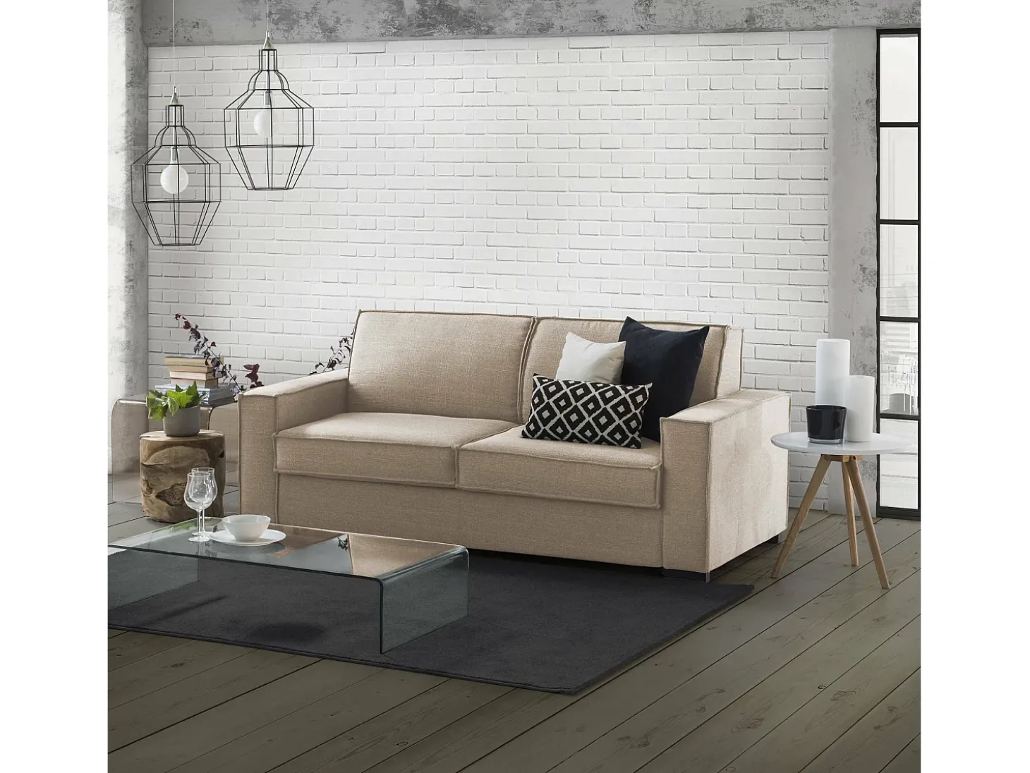 Sofá fixo Daalder, sofá de 2 lugares, 100% Fabricado na Itália, Sofá da sala em tecido, com braços padrão, 180x95h90 cm, Bege