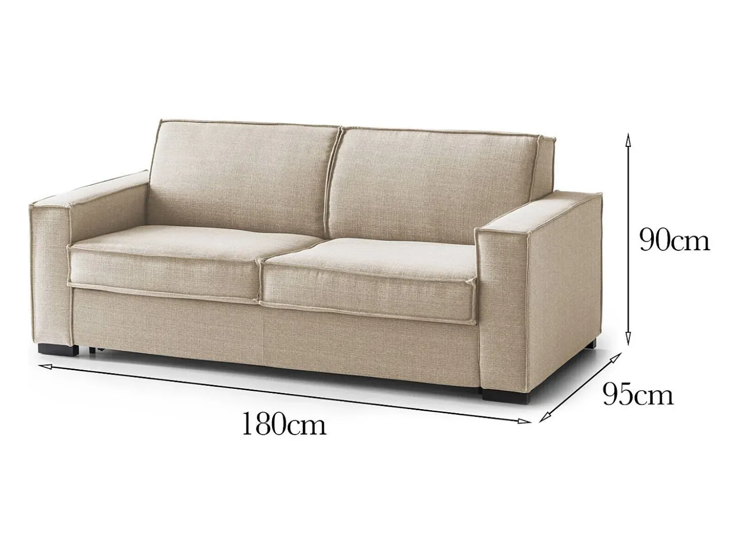Sofá fixo Daalder, sofá de 2 lugares, 100% Fabricado na Itália, Sofá da sala em tecido, com braços padrão, 180x95h90 cm, Bege
