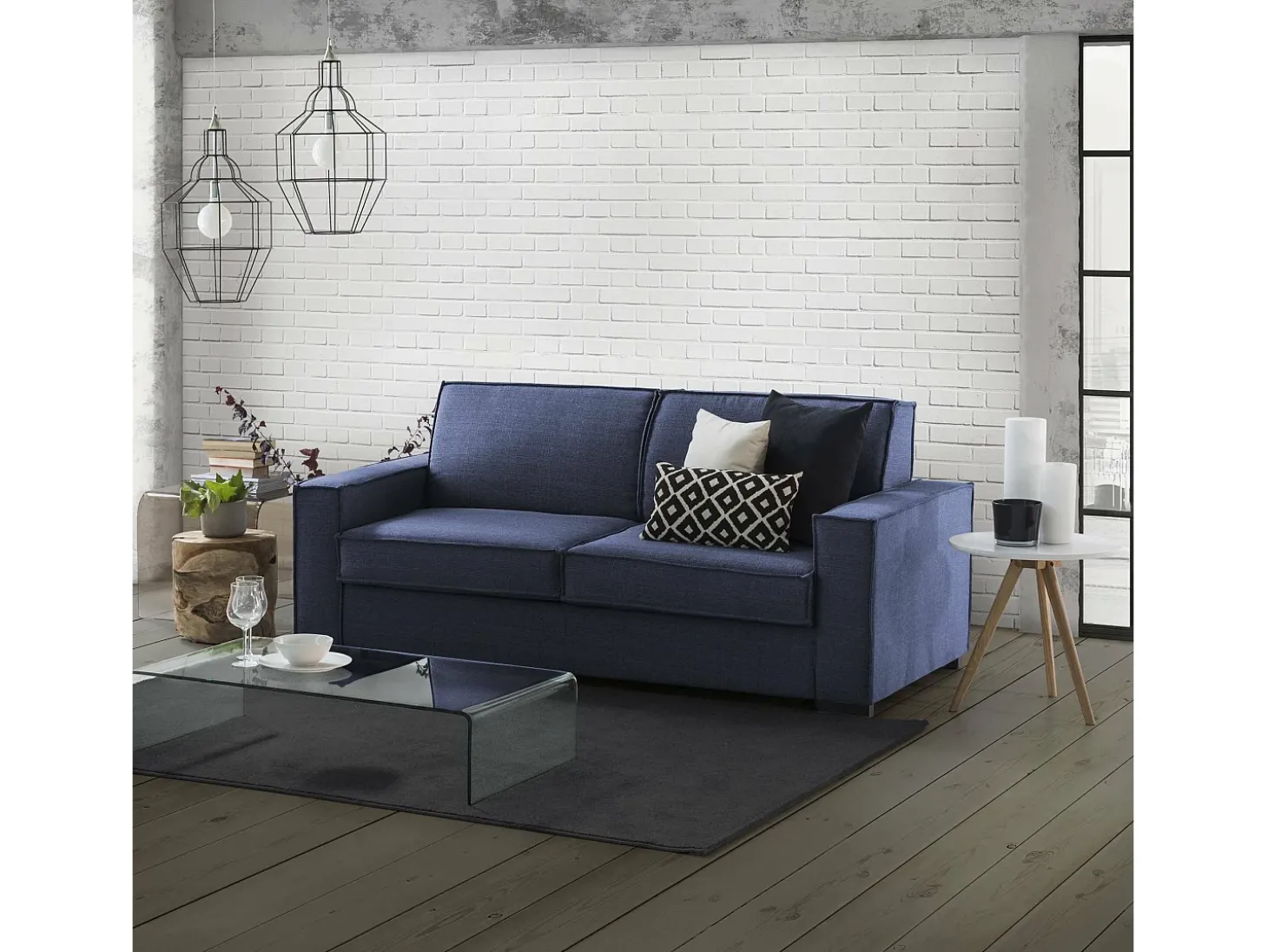 Sofá fixo Daalder, sofá de 2 lugares, 100% Fabricado na Itália, Sofá da sala em tecido, com braços padrão, 180x95h90 cm, Azul