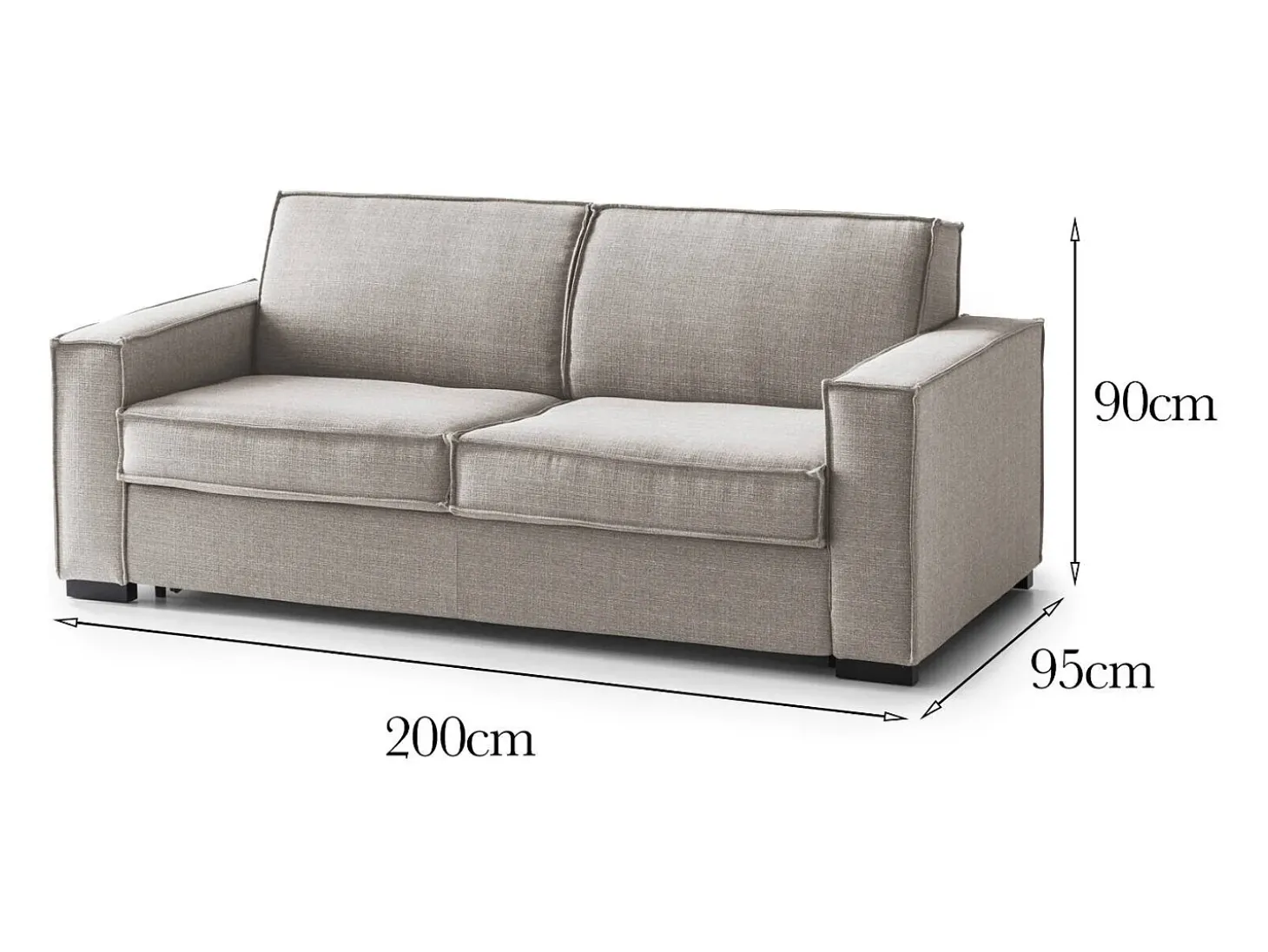 Sofá fixo Daarn, sofá de 3 lugares, 100% Fabricado na Itália, Sofá da sala em tecido, com braços finos, Cm 200x95h90, Taupe