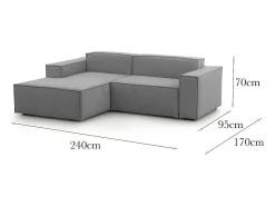 Sofá fixo Daniela, Sofá modular grande de 2 lugares com península esquerda, 100% Fabricado na Itália, Sofá de tecido moderno, 240x170h70 cm, Cinza