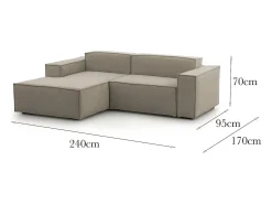 Sofá fixo Daniela, Sofá modular grande de 2 lugares com península esquerda, 100% Fabricado na Itália, Sofá de tecido moderno, 240x170h70 cm, Taupe