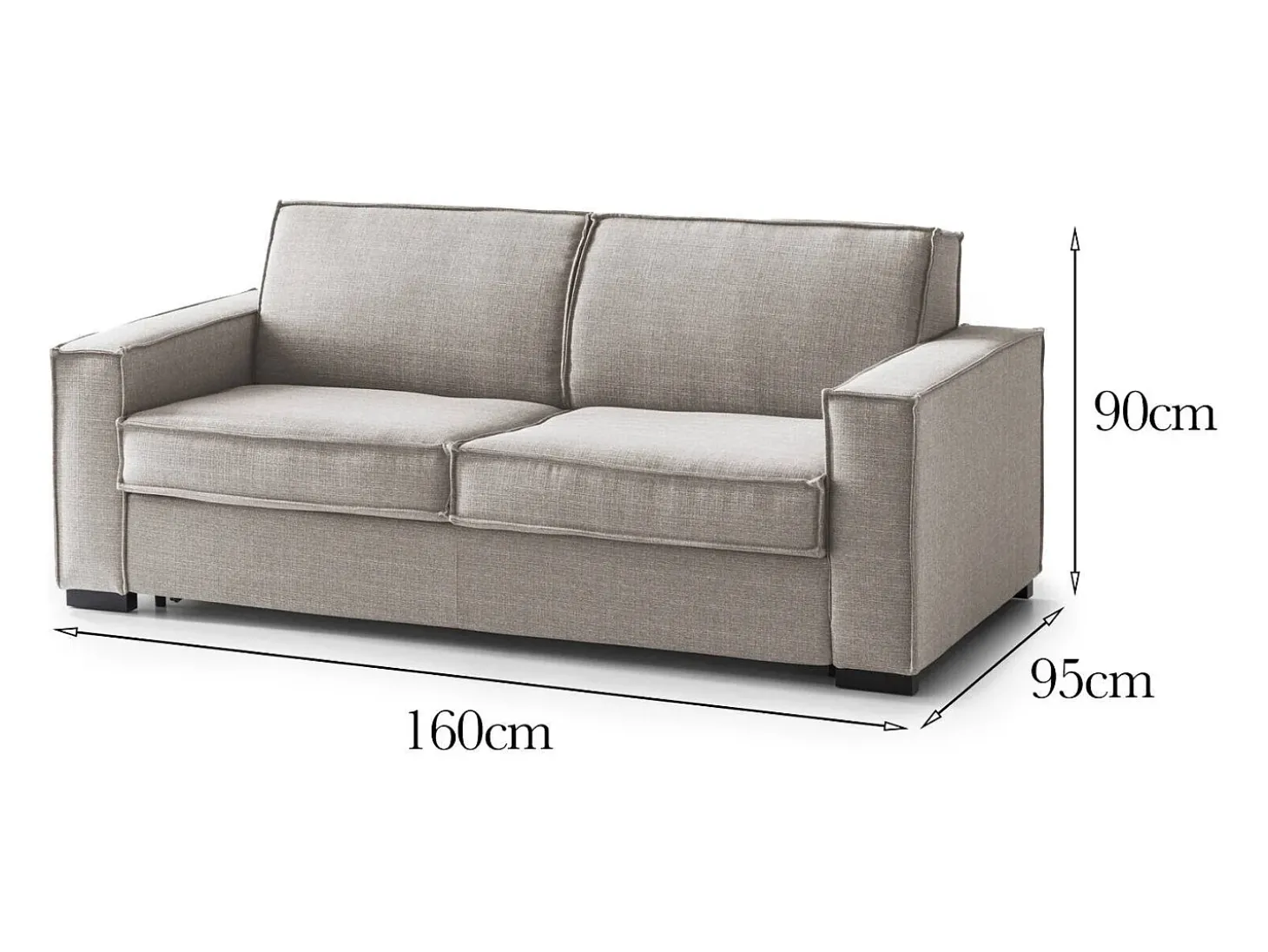 Sofá fixo Dauder, sofá de 2 lugares, 100% Fabricado na Itália, Sofá da sala em tecido, com braços finos, Cm 160x95h90, Taupe