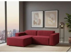 Sofá fixo Dcagnan, Sofá modular grande de 2 lugares com península esquerda, 100% Fabricado na Itália, Sofá de tecido moderno, 240x170h70 cm, Vermelho