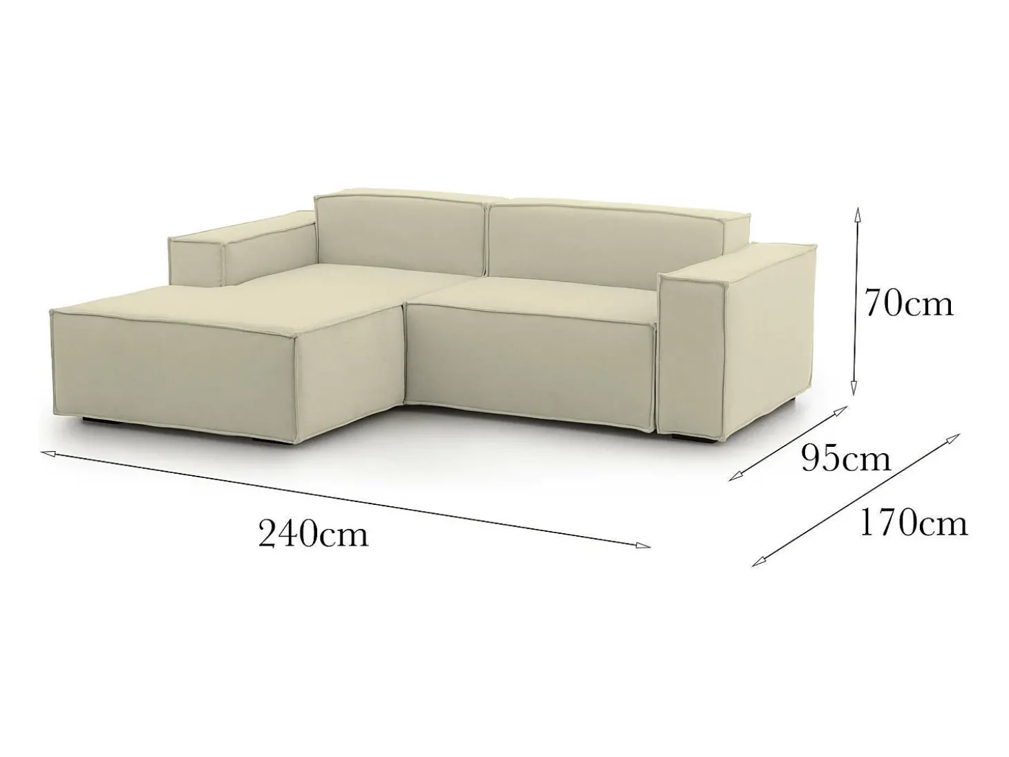 Sofá fixo Dcagnan, Sofá modular grande de 2 lugares com península esquerda, 100% Fabricado na Itália, Sofá de tecido moderno, 240x170h70 cm, Bege