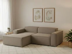 Sofá fixo Dcagnan, Sofá modular grande de 2 lugares com península esquerda, 100% Fabricado na Itália, Sofá de tecido moderno, 240x170h70 cm, Taupe