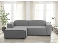 Sofá fixo Dcagnan, Sofá modular grande de 2 lugares com península esquerda, 100% Fabricado na Itália, Sofá de tecido moderno, 240x170h70 cm, Cinza