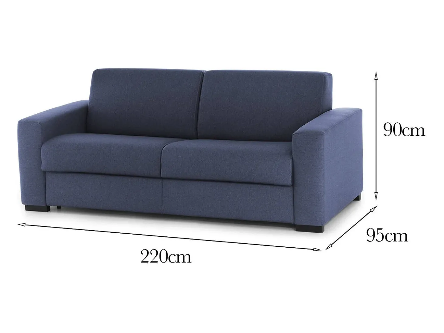 Sofá fixo Dciucc, sofá de 3 lugares, 100% Fabricado na Itália, Sofá da sala em tecido acolchoado, com braços padrão, 220x95h90 cm, Azul