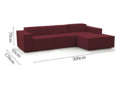 Sofá fixo Ddzek, sofá modular de 3 lugares com península direita, 100% Fabricado na Itália, Sofá de tecido moderno, 300x170h70 cm, Vermelho