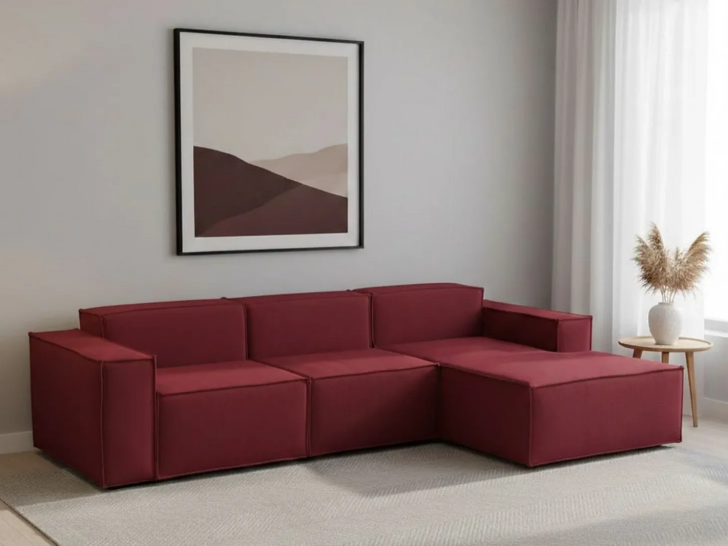 Sofá fixo Ddzek, sofá modular de 3 lugares com península direita, 100% Fabricado na Itália, Sofá de tecido moderno, 300x170h70 cm, Vermelho
