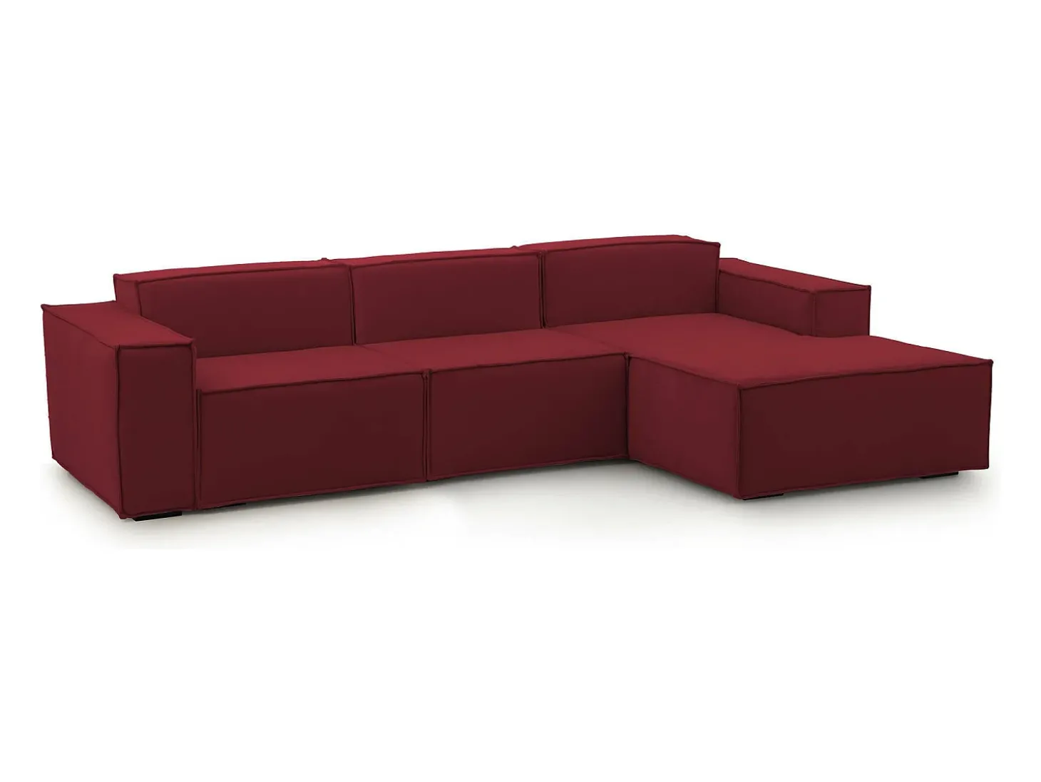 Sofá fixo Ddzek, sofá modular de 3 lugares com península direita, 100% Fabricado na Itália, Sofá de tecido moderno, 300x170h70 cm, Vermelho