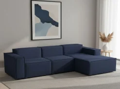 Sofá fixo Ddzek, sofá modular de 3 lugares com península direita, 100% Fabricado na Itália, Sofá de tecido moderno, 300x170h70 cm, Azul