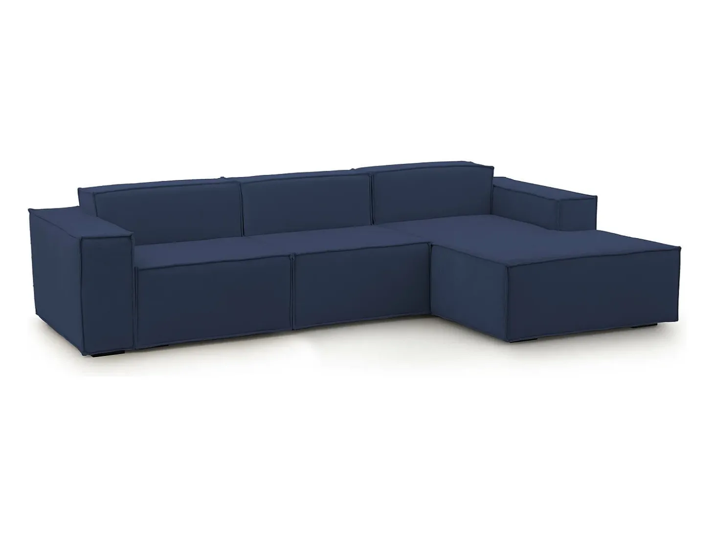 Sofá fixo Ddzek, sofá modular de 3 lugares com península direita, 100% Fabricado na Itália, Sofá de tecido moderno, 300x170h70 cm, Azul