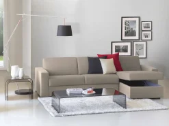 Sofá fixo Debora, Sofá de canto, 100% Made in Italy, Sofá de ala, com penínula de arrumação reverível, em tecido acolchoado, com braço fino, 260x95h90 cm, Taupe