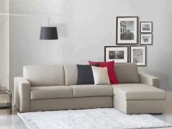 Sofá fixo Debora, Sofá de canto, 100% Made in Italy, Sofá de ala, com penínula de arrumação reverível, em tecido acolchoado, com braço fino, 260x95h90 cm, Taupe