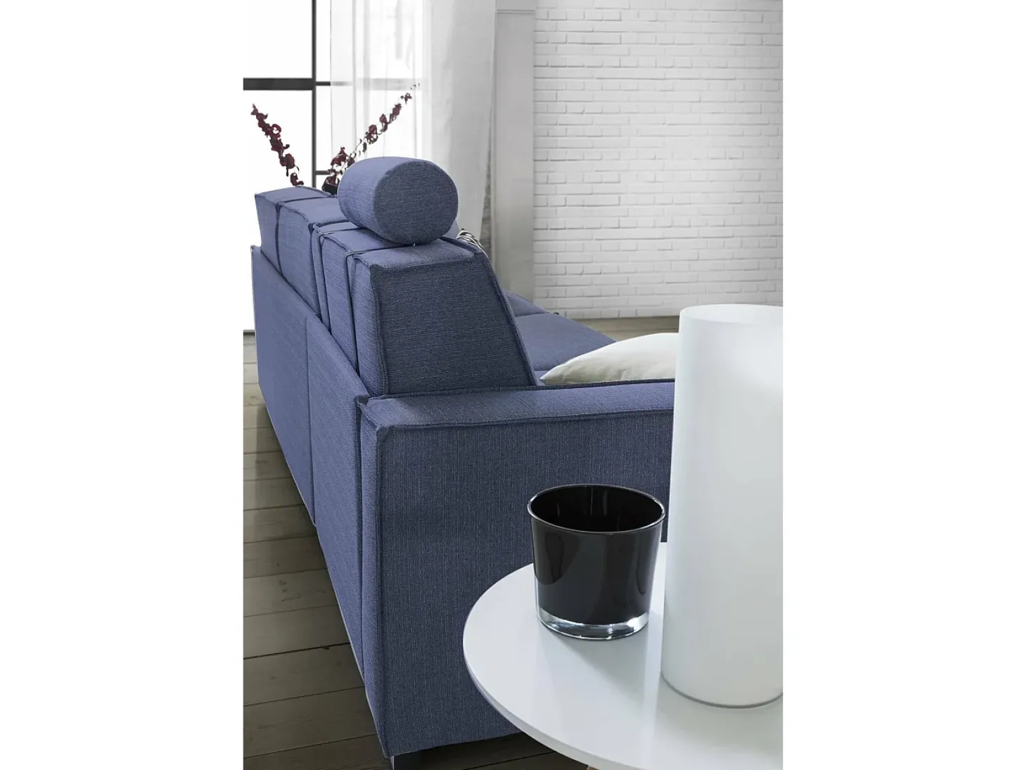 Sofá fixo Dfabbia, Sofá de canto, 100% Fabricado na Itália, Sofá da sala com, Península esquerda, com braços padrão, 280x95h90 cm, Azul