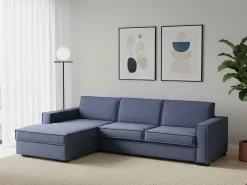 Sofá fixo Dfabbia, Sofá de canto, 100% Fabricado na Itália, Sofá da sala com, Península esquerda, com braços padrão, 280x95h90 cm, Azul