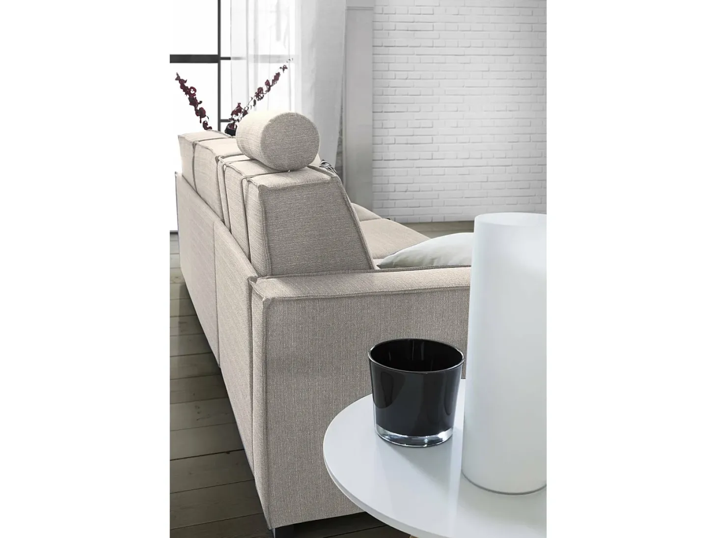 Sofá fixo Dfabbia, Sofá de canto, 100% Fabricado na Itália, Sofá da sala com, Península esquerda, com braços padrão, Cm 280x95h90, Taupe